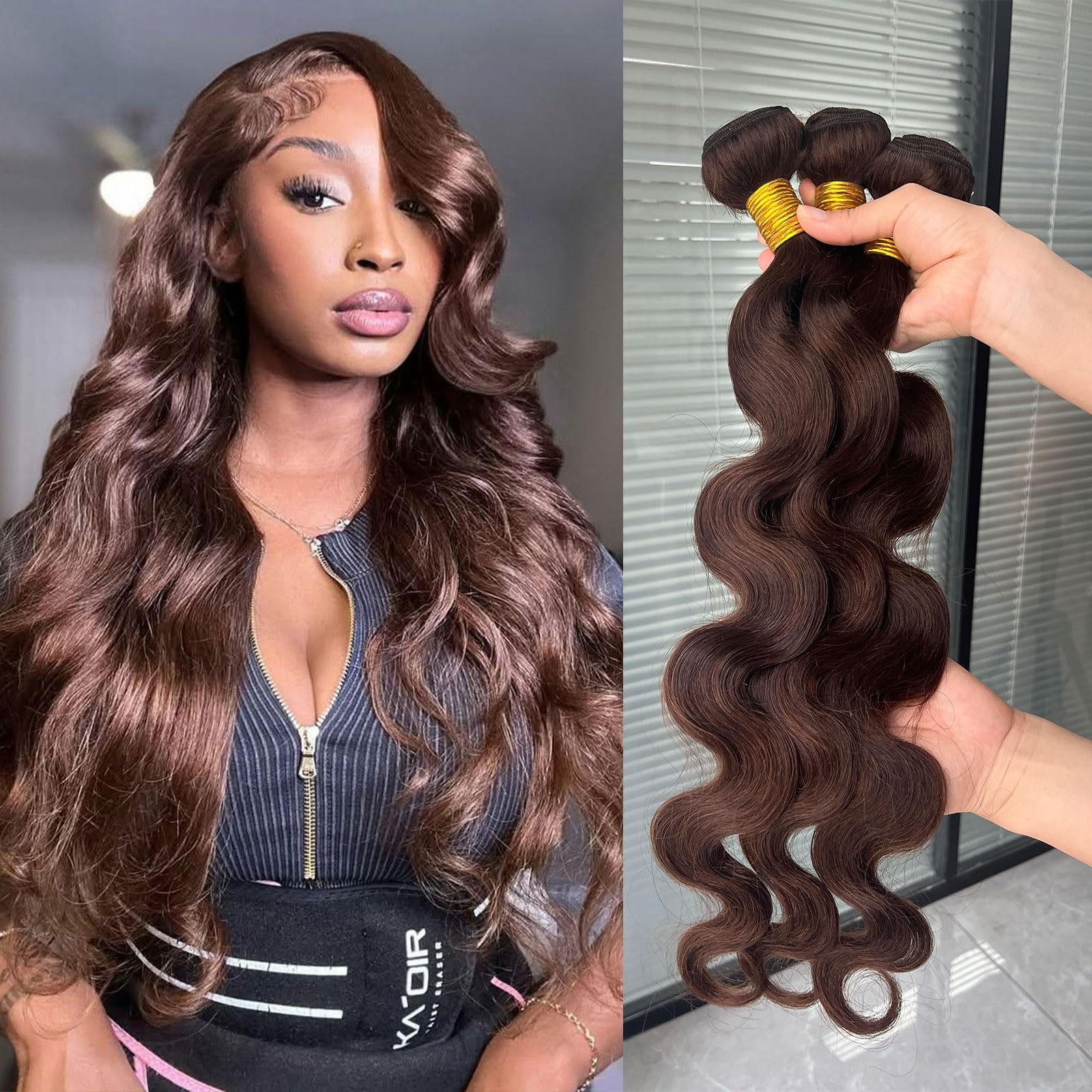 Dsekcain 4 Body Wave Bundles Human Hair Chocolate Brown Color Body Wave Bundle