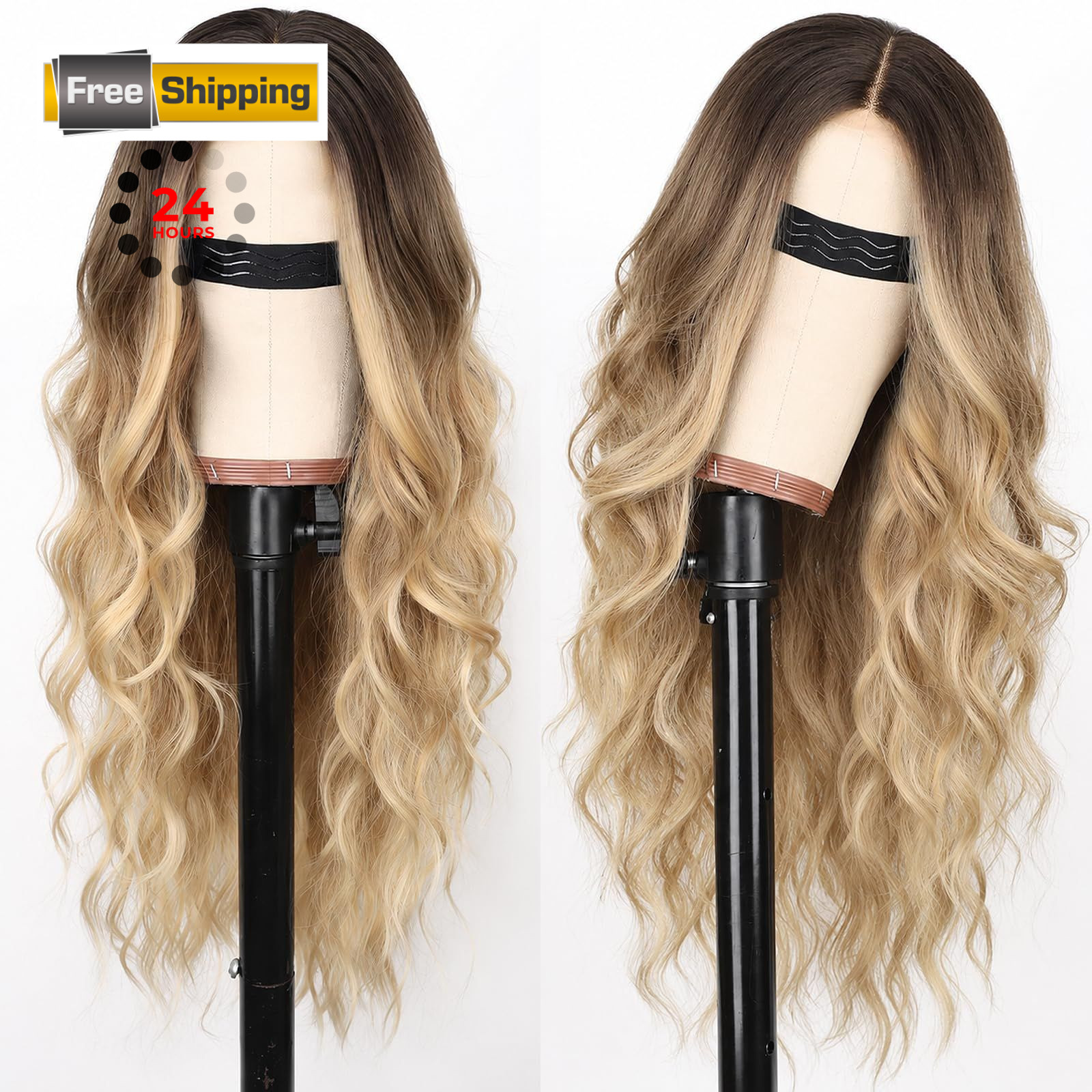 Eawwii Ombre Blonde Wig for Women Long Wavy 4×1 Lace 26 Inch,