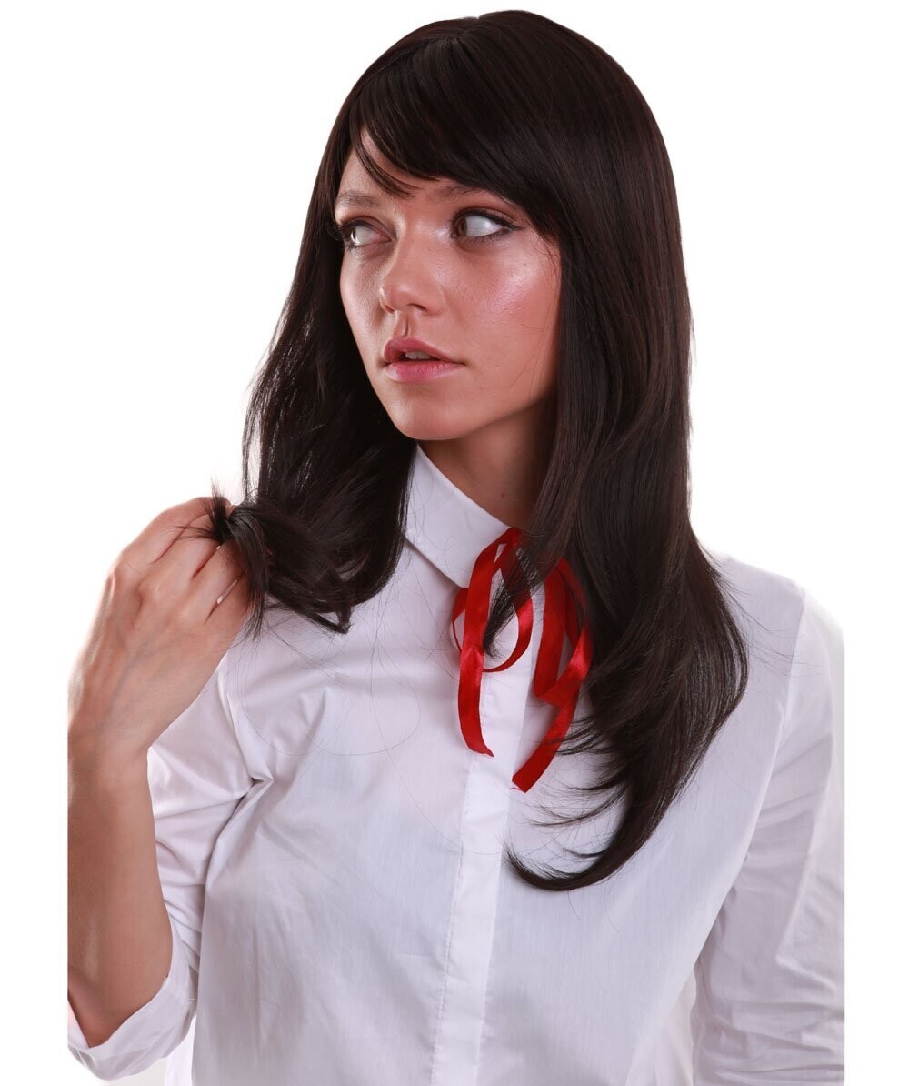 Adult Women’s Anime-themed Dark Brown Wig with Bangs, Breathable Capless Cap,