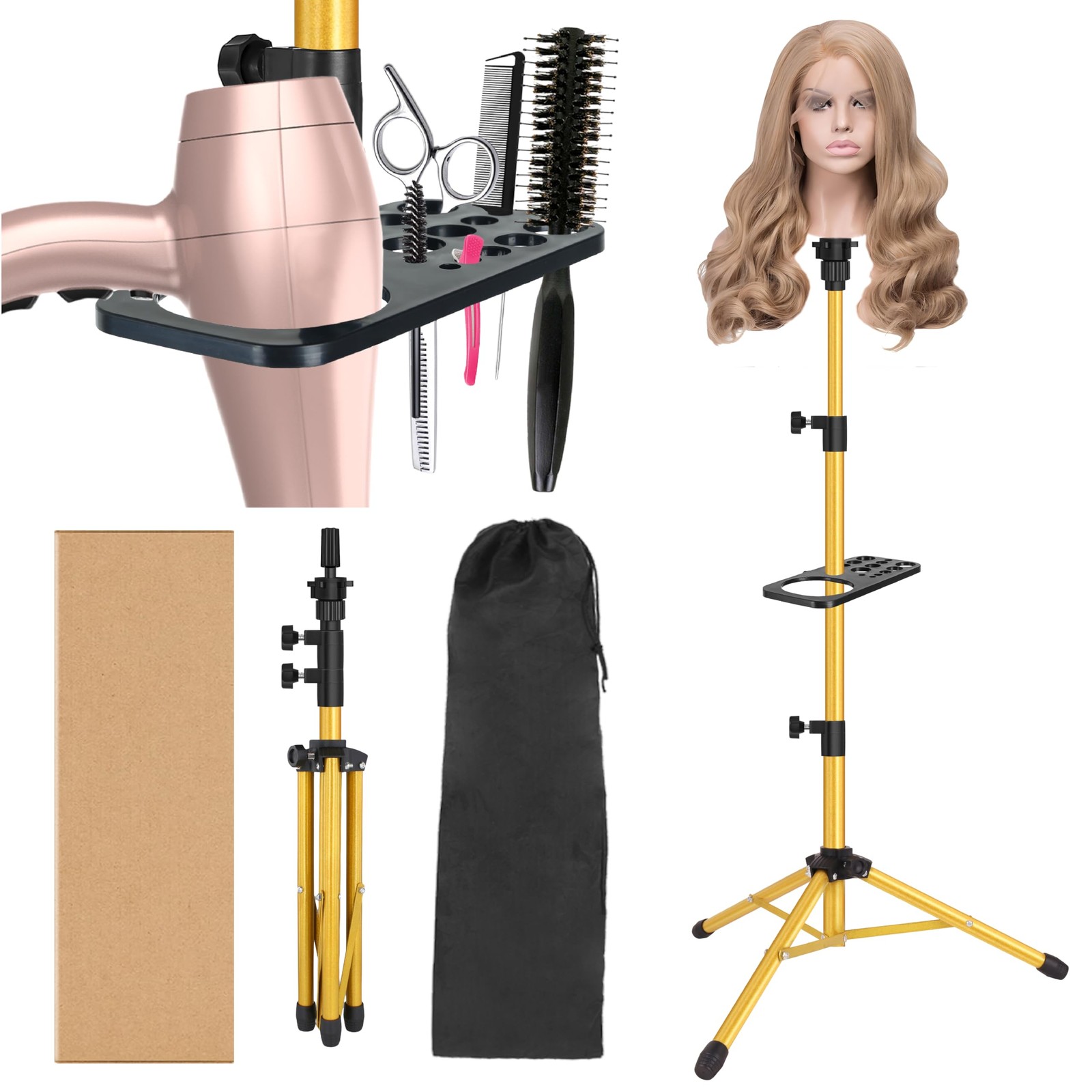 ZQIAN BEAUTY Wig Stand Tripod 50 Inch Metal Mannequin 50 Inch, Golden