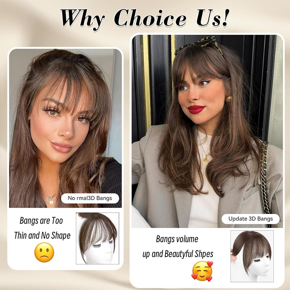 100% Real Human Clip in Hair Fringe 3D 360° Cover Air Bangs Lace Topper Toupee