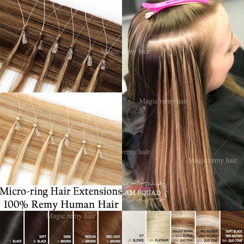 16”-24” Blending Micro Beads Ring Loop Human Remy Hair Extensions 1g/s 24″Long