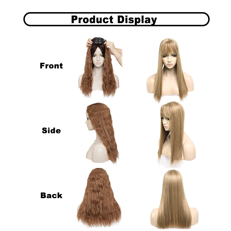 Wave Hair Toupee Lace Top Topper with Air Bang Clip In Hair Extensions Hairpiece