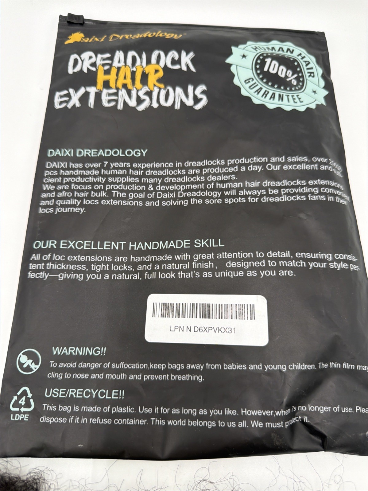 DAIXI 10″ Human Hair Dreadlock Extensions 40 Strands 0.6cm Handmade
