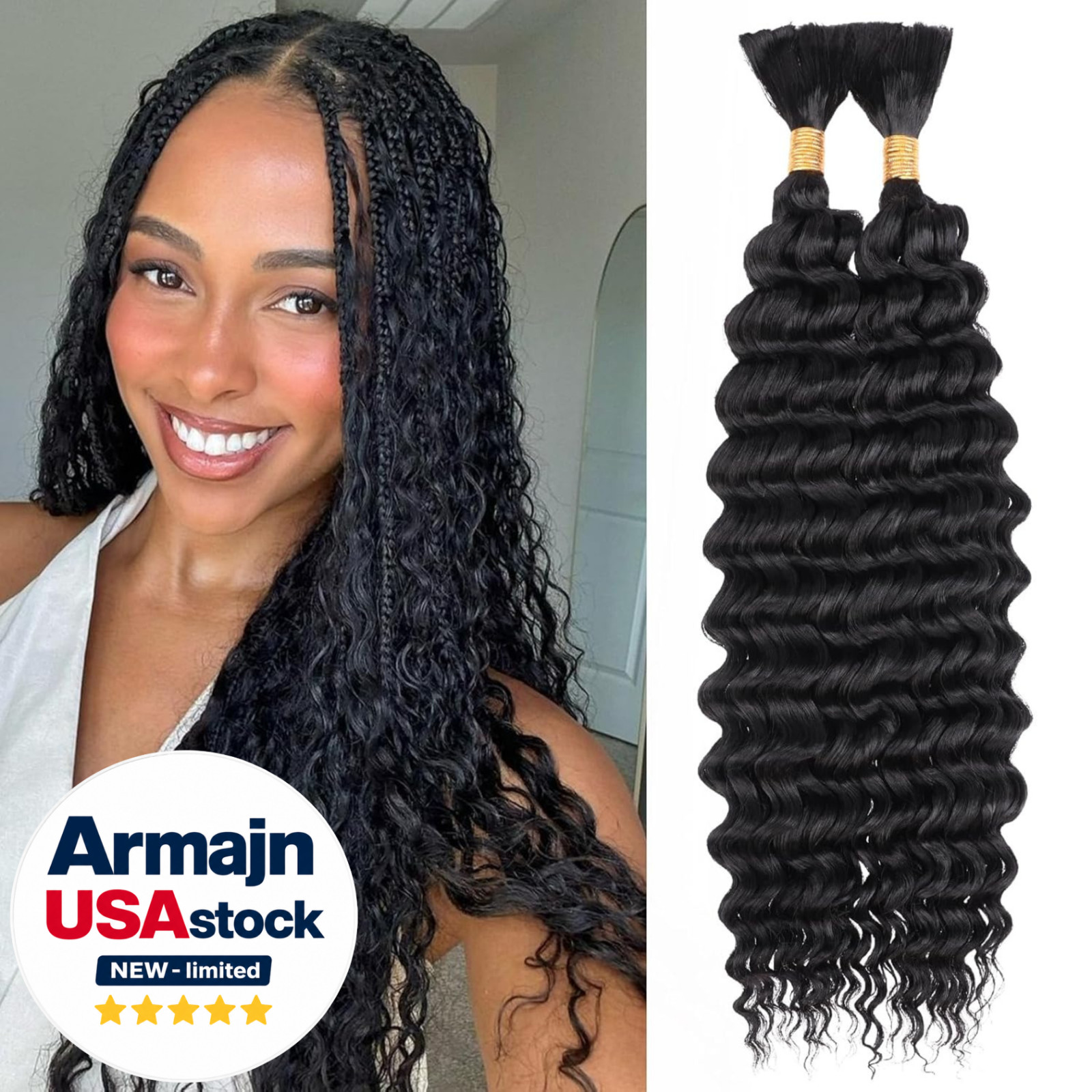 Braiding Hair for Boho Braids 18 Inch 2 Bundles Natural Black Water Wave Bulk US
