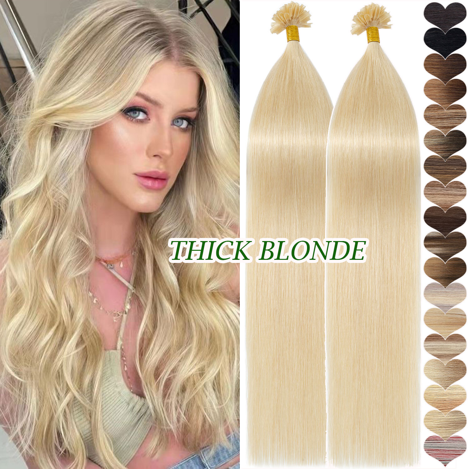 100% Real Remy Hair Keratin Bonded Nail U Tip Human Hair Extensions Thick Blonde