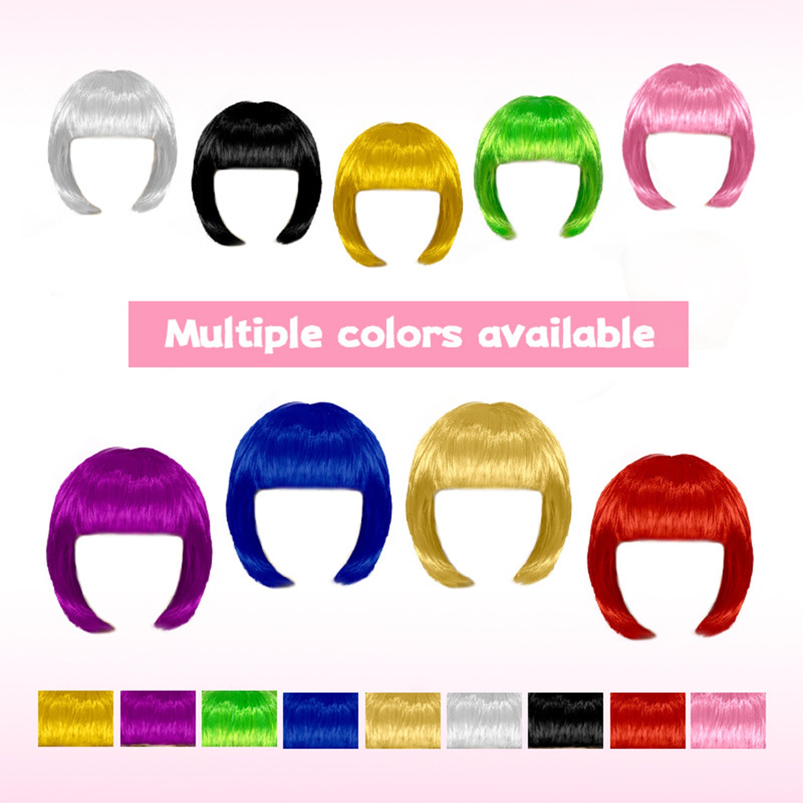Women 1Pcs Blunt Bangs Wig Bob Wigs Full-Head Wig Classic Short Bob Wig