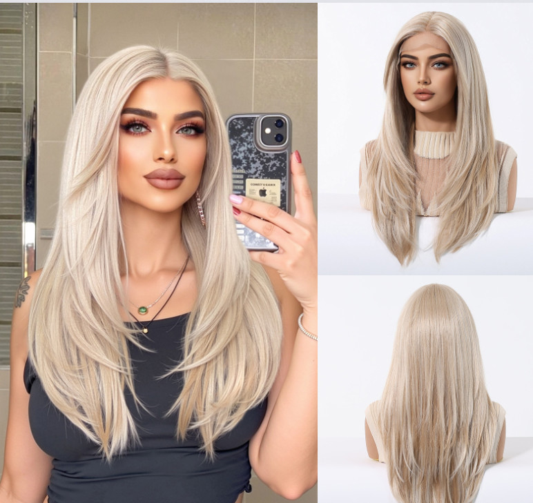 Lace Front Light Blonde Layered Synthetic Wig – Natural Look, Long-lasting Style
