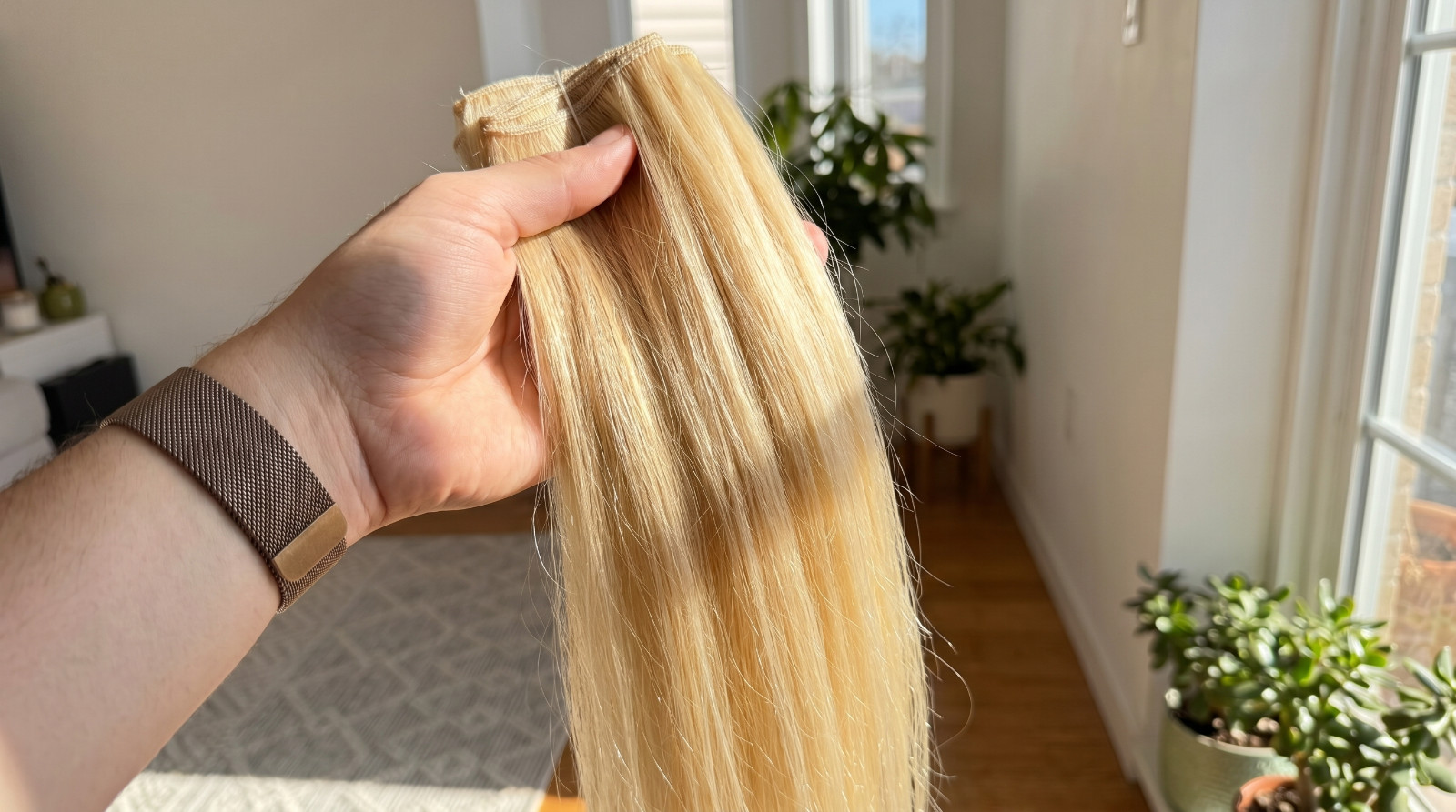 20″ Platinum Blonde #613 100% Human Hair Weft Extensions Straight Machine Made