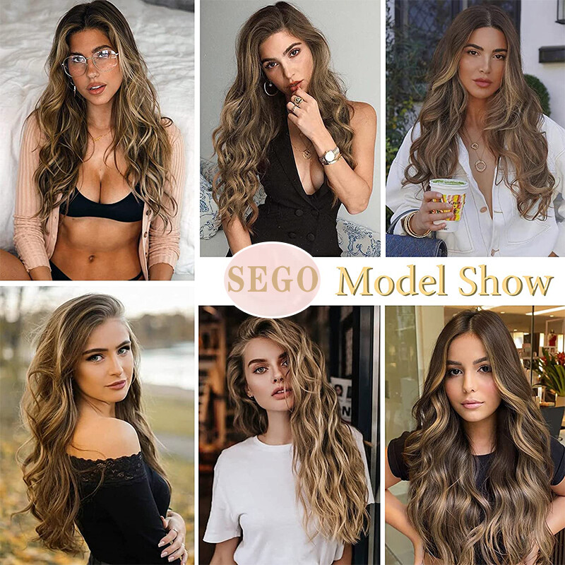 Balayage Brown Wire In Hair Extensions Elastic Band Secret Miracle Ring AS Human