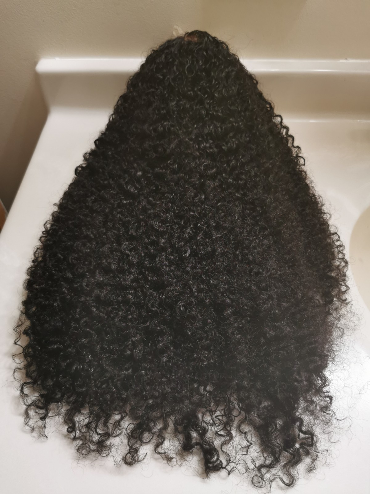 Quality Natural Black Jerry Curly Human Hair Glueless Closure Wig 24″ Handmade
