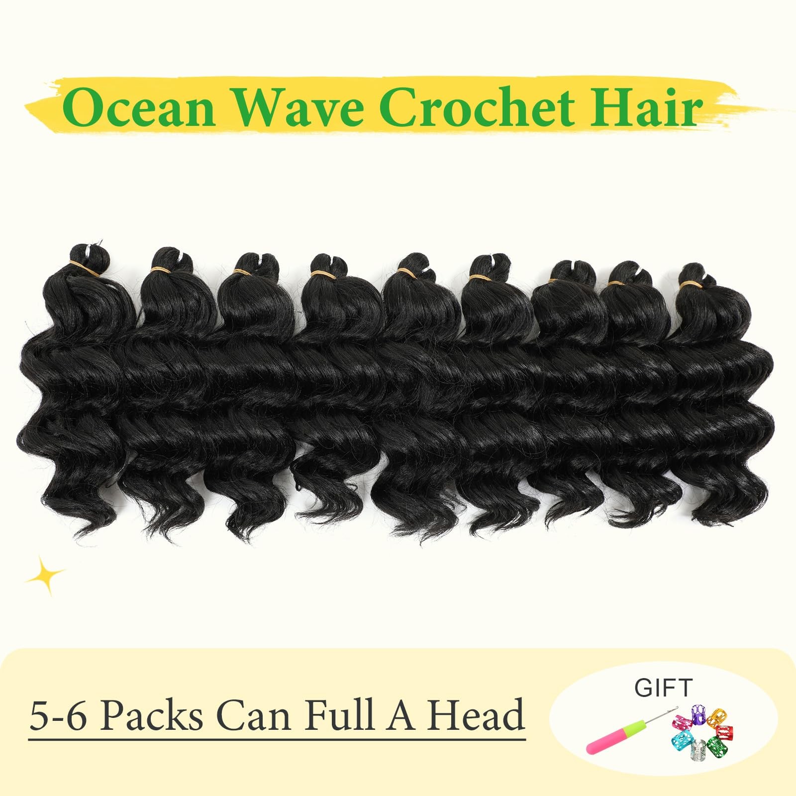 Ocean Wave Crochet Hair 9 Inch Water Wave Braiding 7 Packs Curly Black Women