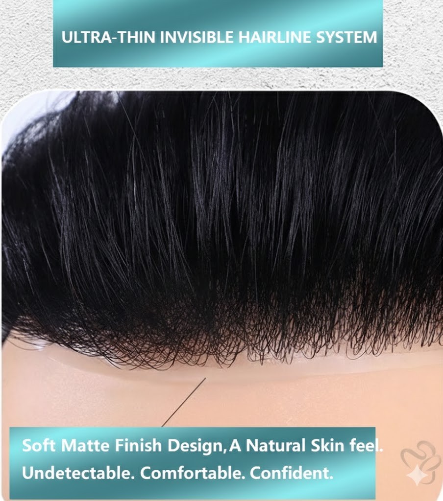 0.1mm Premium full Poly Ultra Thin Skin Men’s Real Human Hair Toupee, ventilate