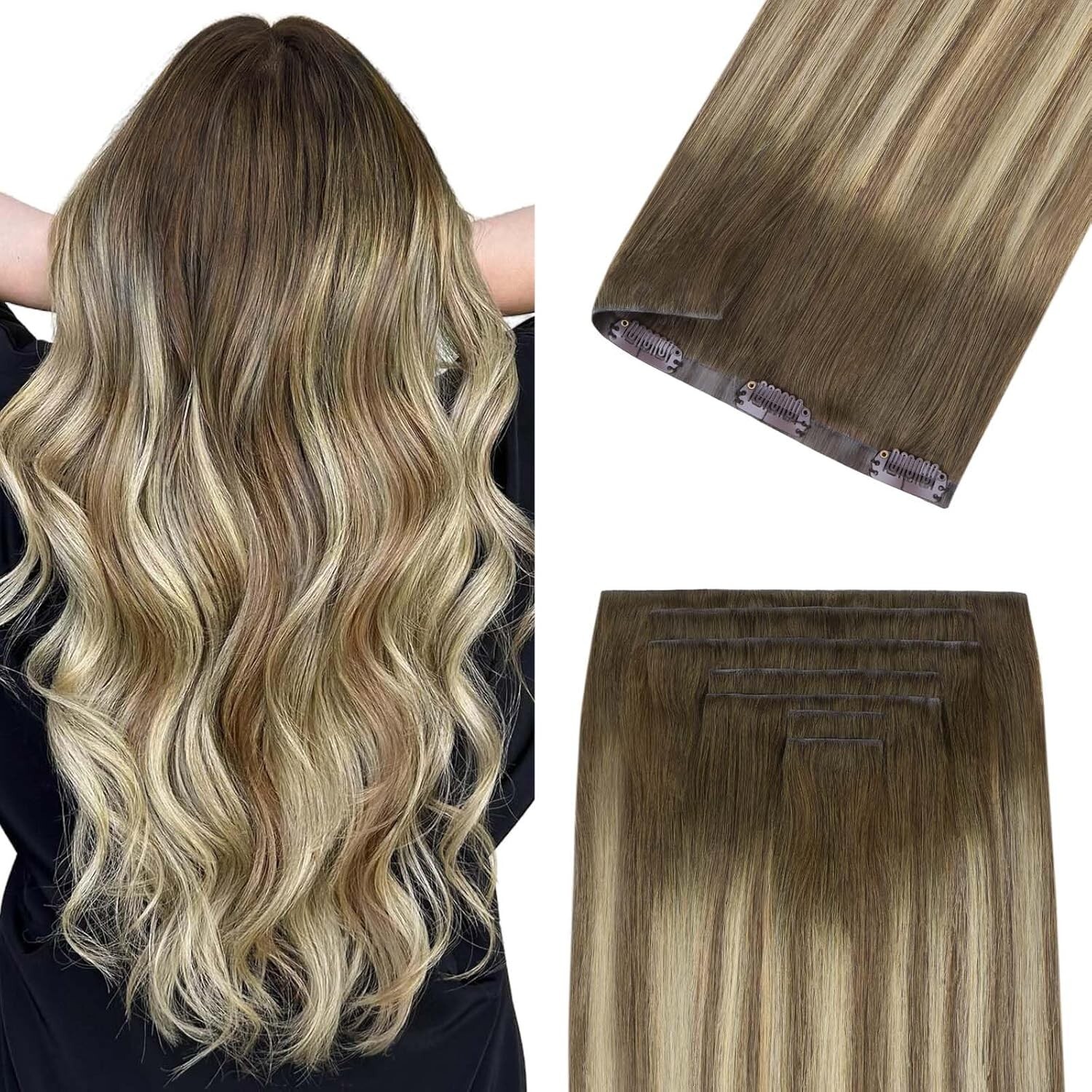 Invisi Edge Clip in Hair Extensions Real Human Hair 14 inch 110g 7pcs, Walnut Br