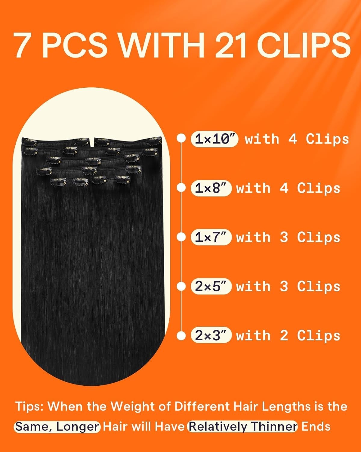 Seamless Clip-In Extensions – 24” Remy Human Hair in Rich Jet Black, 7 Pieces