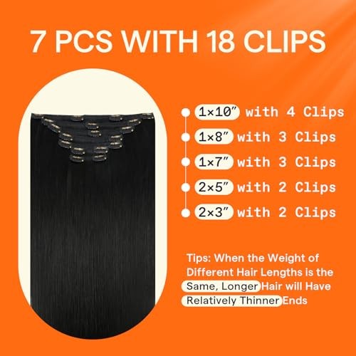 Full Shine Black Hair Extensions Real Human Hair Clip ins Black Straight Clip in