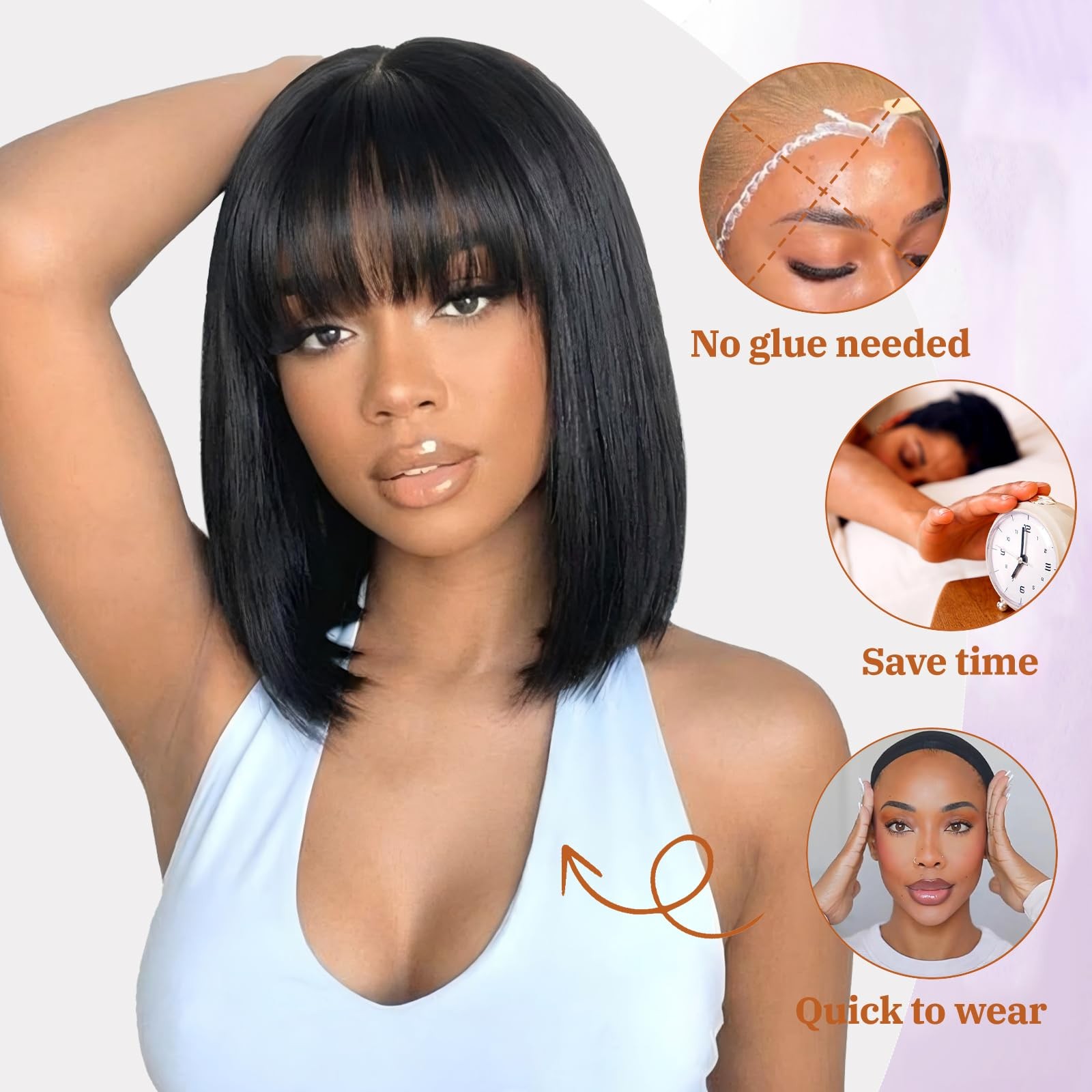 Pisry Bob Wig Bangs Human Hair Hd Lace Hairline Short Black Bob Wigs Wear And