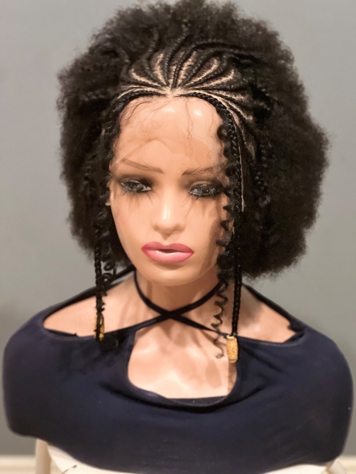 Braided cornrow Afro wig. Human hair wig with baby hair just as pictured.