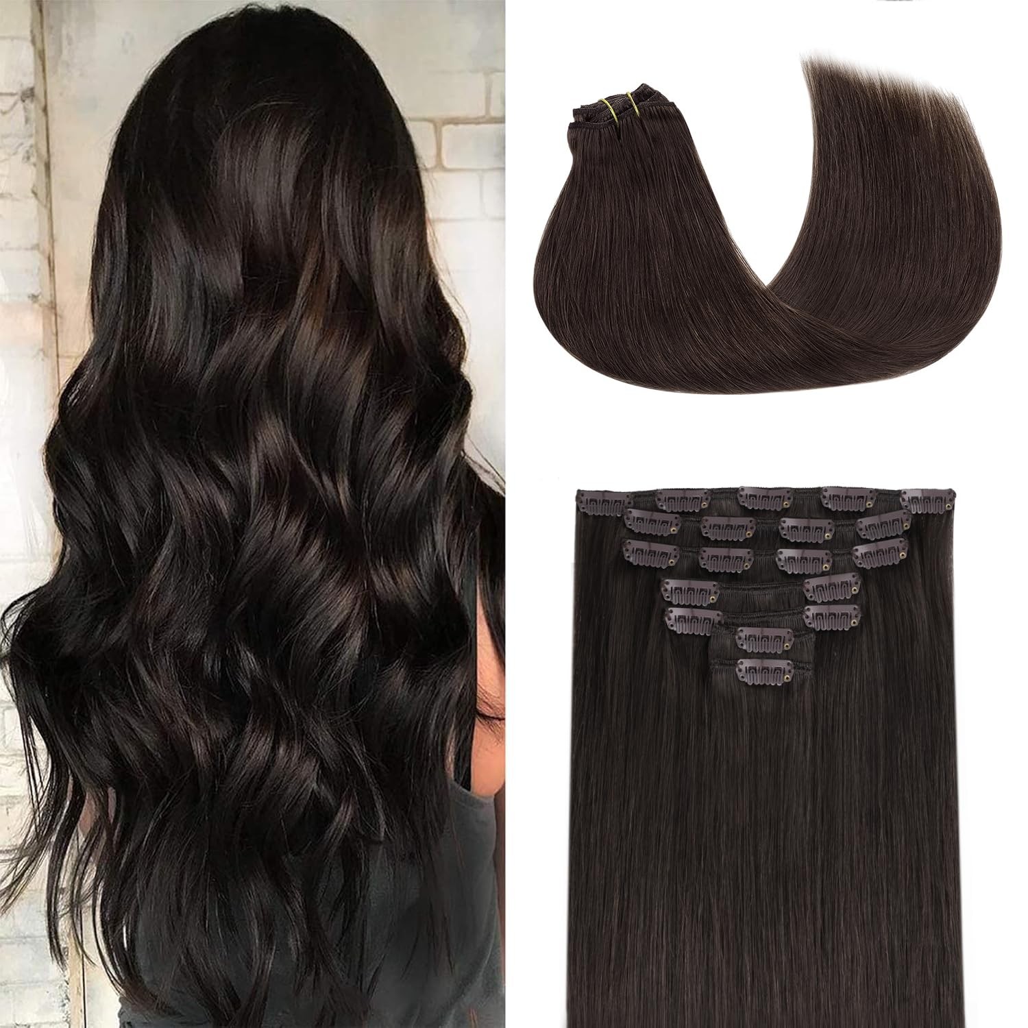GOO GOO Clip in Hair Extensions Remy Real Human Hair Extensions Clip In Set