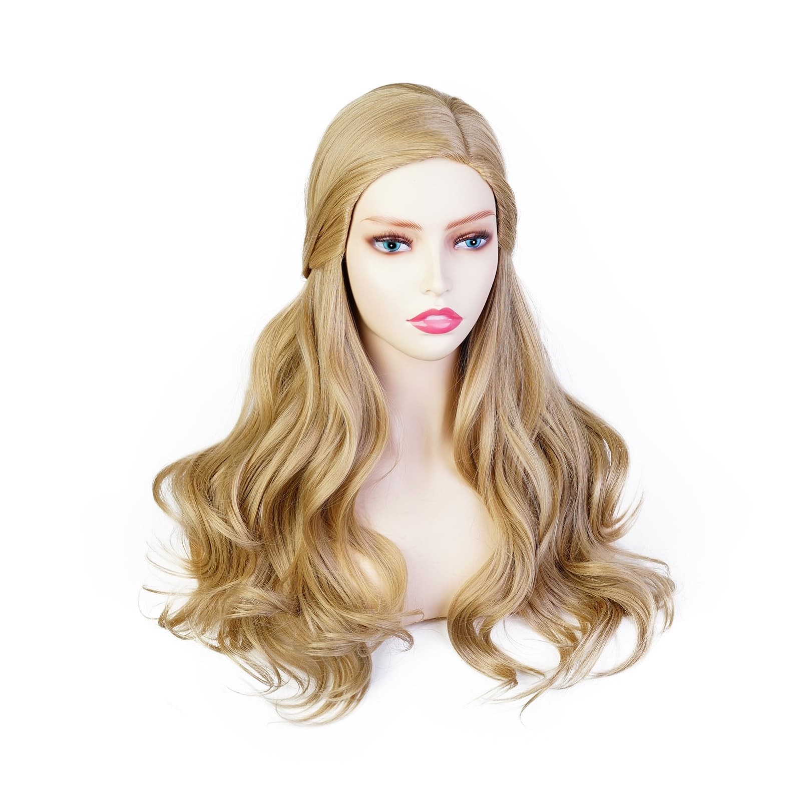 28inch Princess Long Wave Natural Platinum Blonde Wig for Women Halloween Cos…