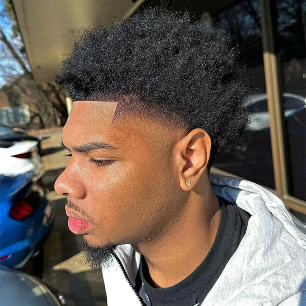 Afro Men’s 4mm Tight Curly Toupee Super Thin Skin Full PU Base 100% Human Hair