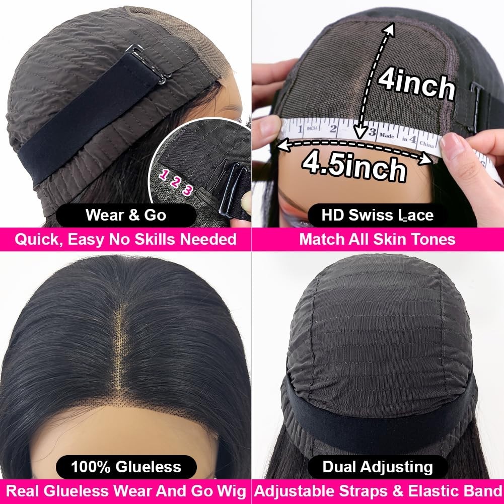 Wear and Go Glueles Wig Human HairStraigh Wig 4×4 Lace Front Wig for Women