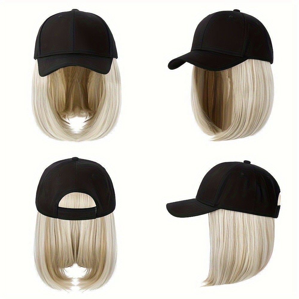 Women’s Baseball Cap with Hair Attached Bob Wig Hat Synthetic Hair Wig Cap