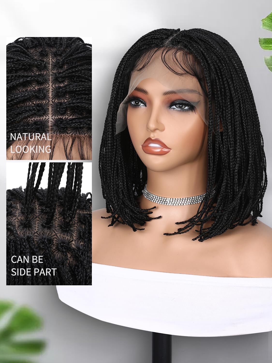 13×4 Hand Braided Lace Front Wig BOX BRAID BOB Wigs Black Braided Wigs for Women