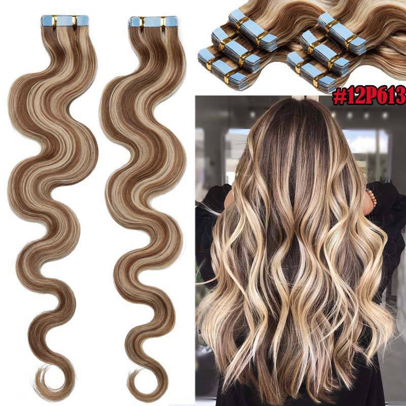 CLEARANCE Wavy Tape In 100% Real Human Hair Extensions Skin Weft Thick Full Head