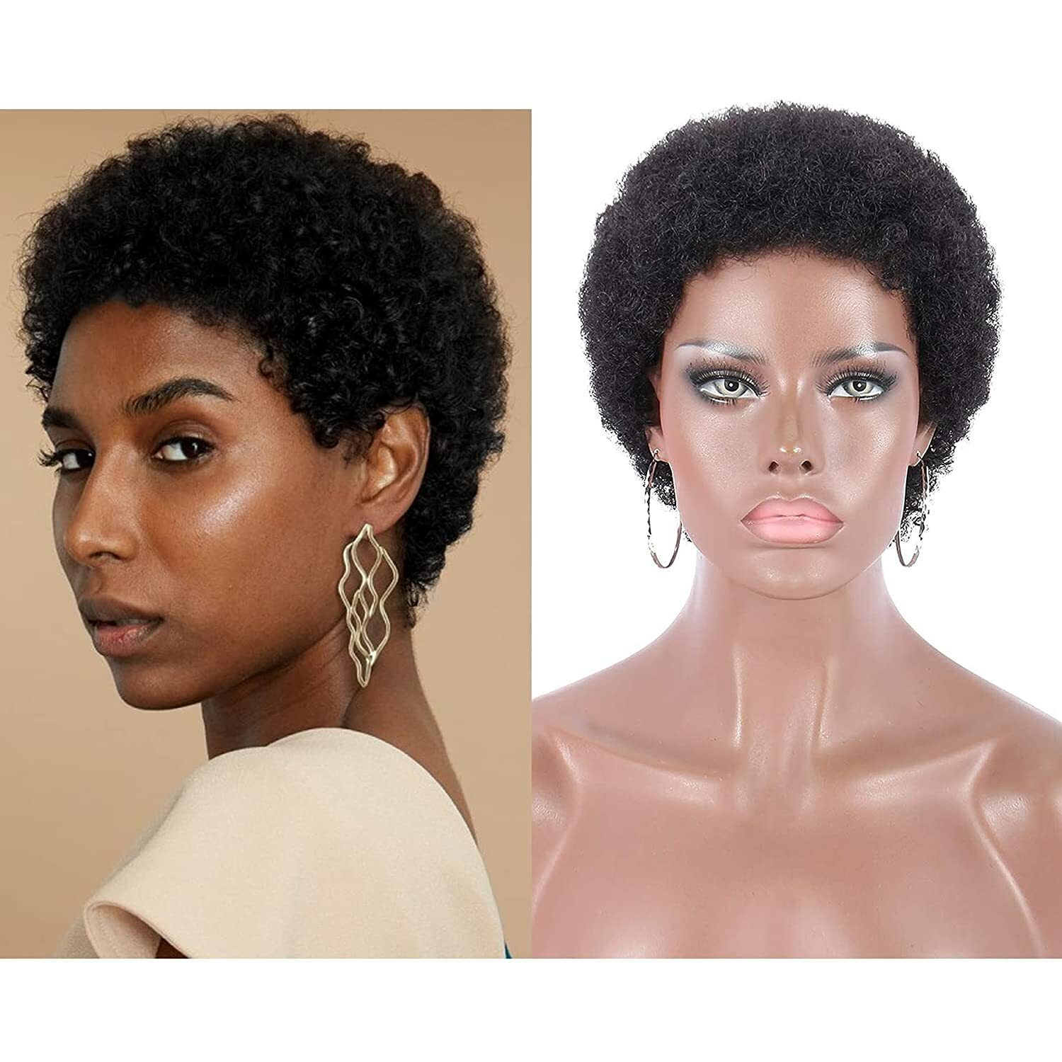 100% Human Hair Short Black Afro Kinky Curly Wigs for Women Soft Natural Hair US