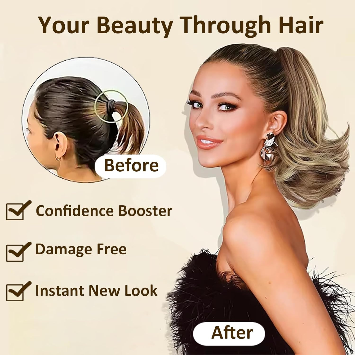 Ponytail Extension, 12 Inch Pony Tails Hair Extensions, Hold Securely, Tangle-Fr