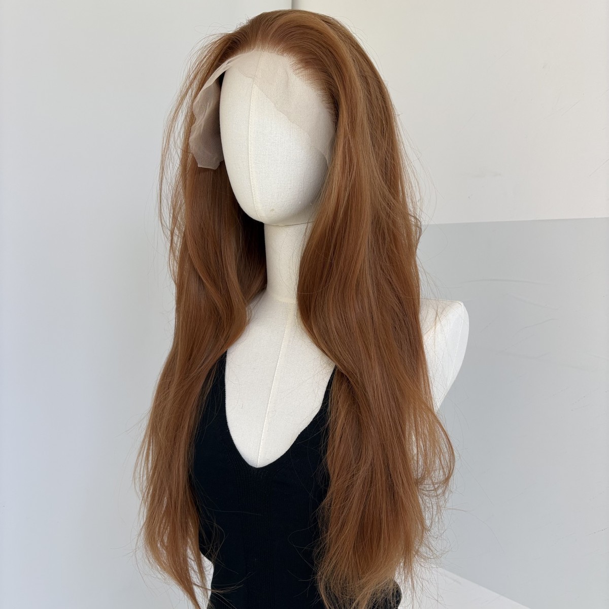 Ginger Brown Lace Frontal Wig Synthetic Hair Layered Long Straight