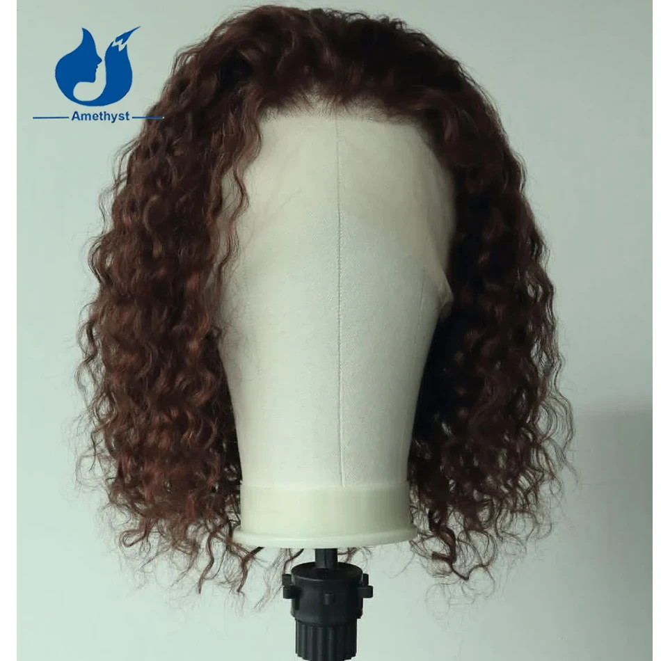 Curly #3 Dark Brown Short Bob Male Wig 13×6 Lace Front Wig For Men Human Hair