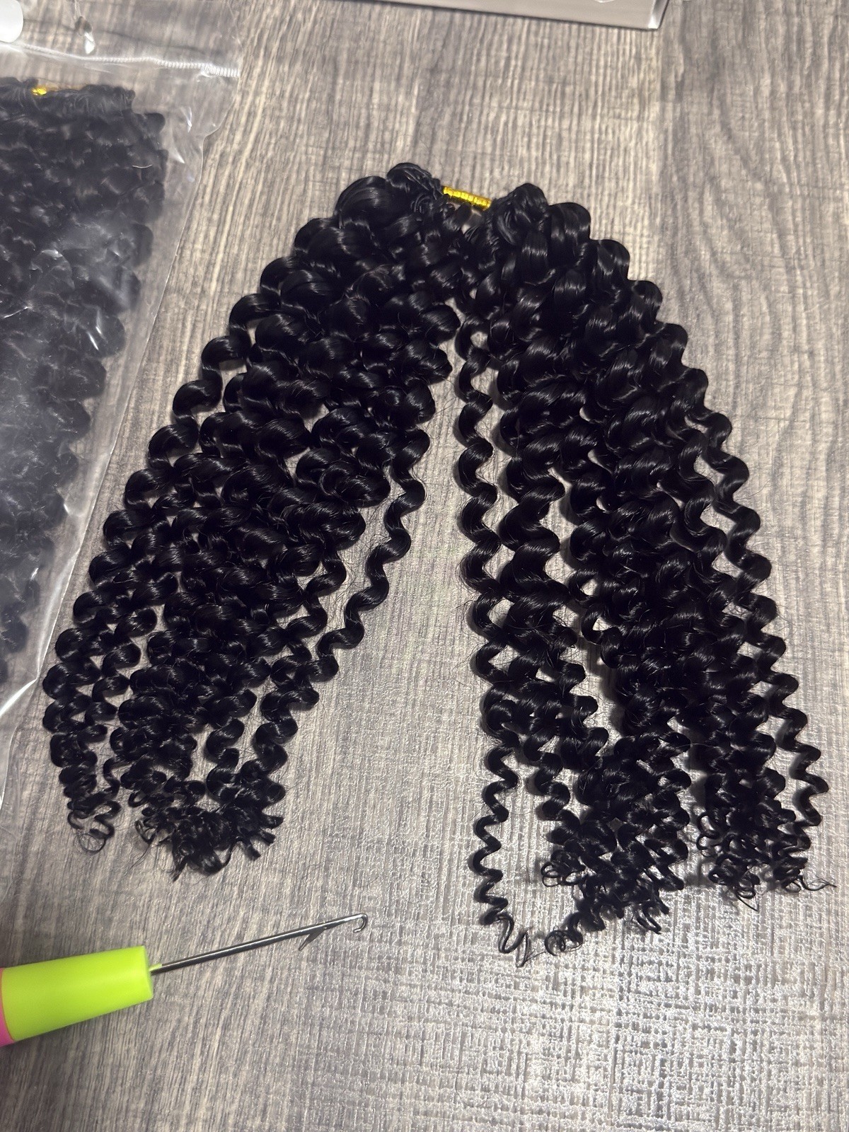 16″ Deep Curly Feather Crochet Hair Extensions with 2pcs Cap and hook Tool