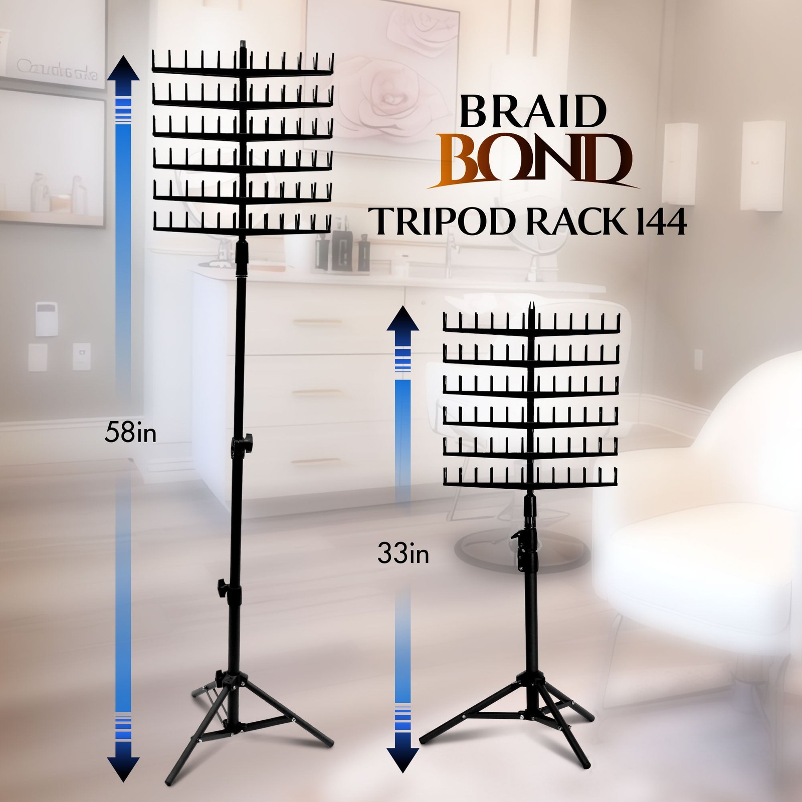 Laflare Braiding Hair Stand – Tripod Rack 144 Pegs Hair Extension Holder