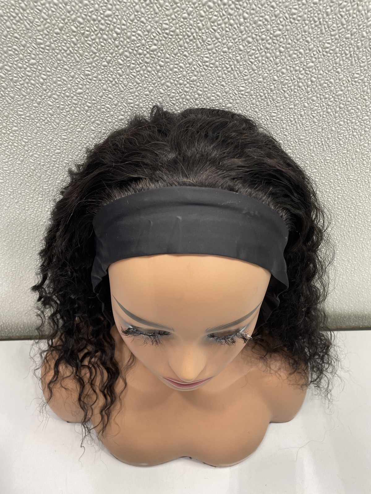 Nicmiss Natural Black Deep Wave Human Hair Headband Glueless Wig 16″