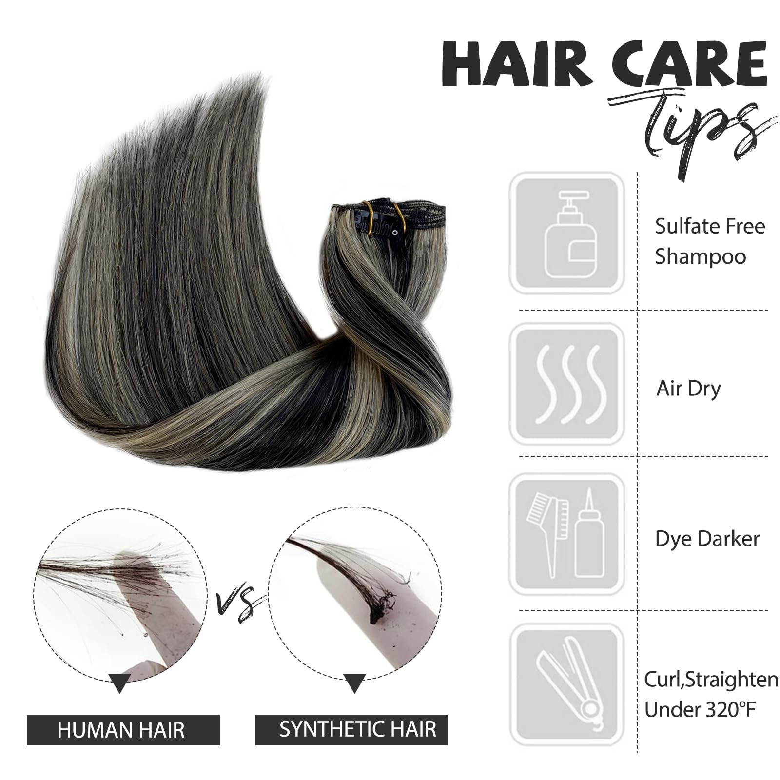 Belaved Hair Extensions Clip In Human Hair Black Mix Blonde 18 Inch 70G 7Pcs