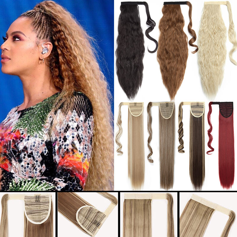 Hair Magic Wrap Around Ponytail Clip In Extensions Horsetail Stragiht Corn Wave