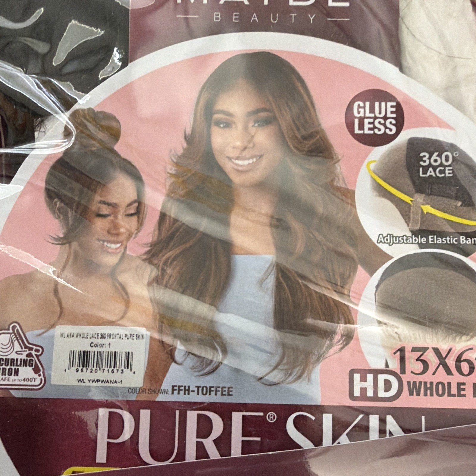 Mayde Beauty Pure Skin Glueless 360 Lace HD Wavy Synthetic Wig 14in Toffee