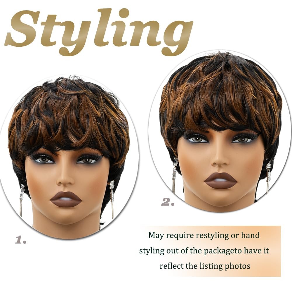 Straight Short Wigs for Black Women Ombre Auburn/Black 22.5 Inch, Brown