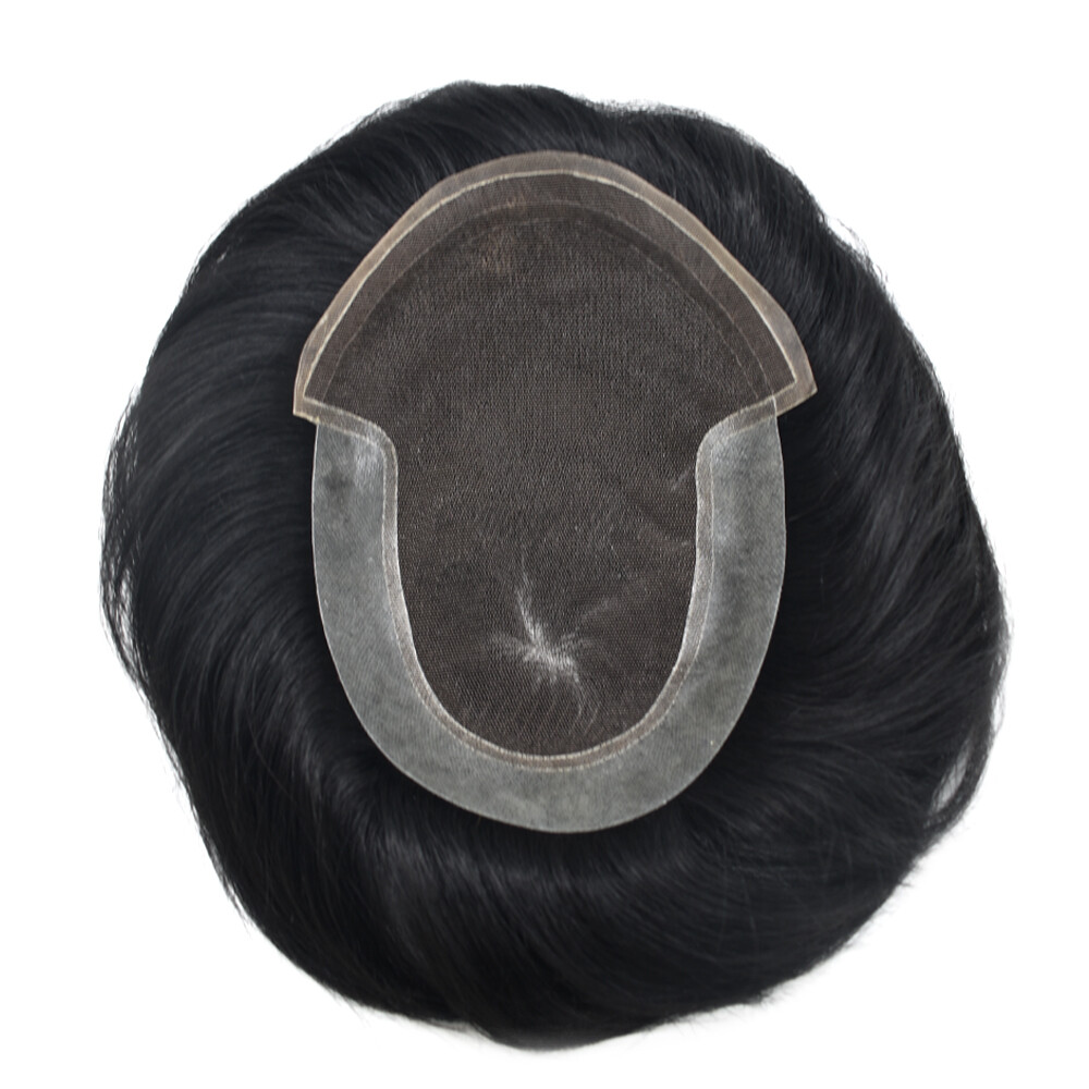 US Mens Toupee Swiss Lace Front Poly PuHairpiece Natural Hair Replacement System
