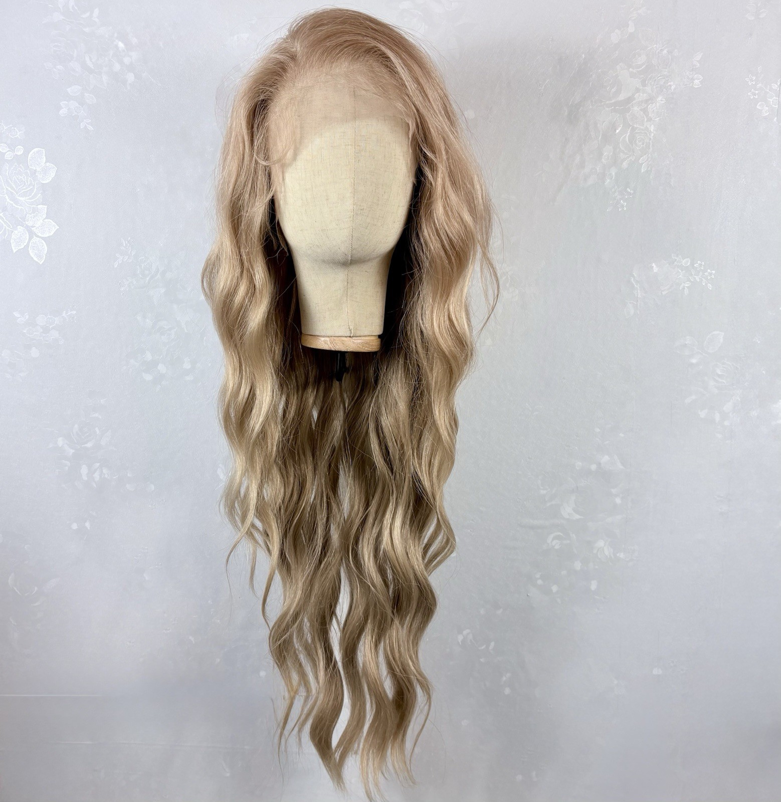 Daily wear WIG! 30” Long Wavy Lightest honey Blonde Human Hair Blend Lace Front