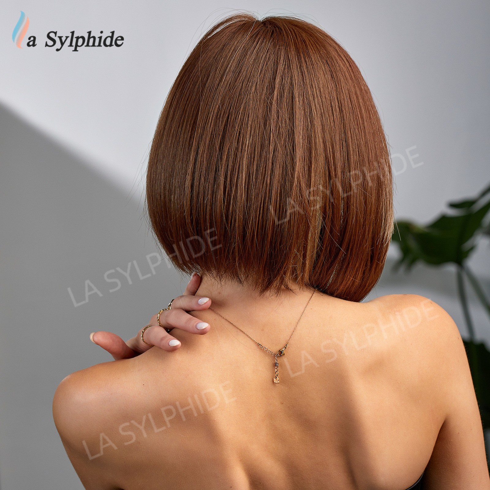 Brown Golden Side Part BOB Short Wig for Women Imported Synthetic Fiber Natural