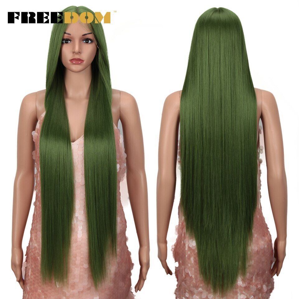 Synthetic Lace Front Wigs Super Long 38Inch Ombre Highlight Straight Wigs