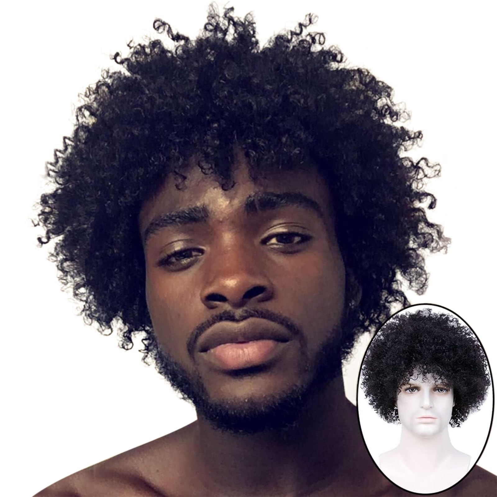 BECUS 8 Inch Afro Wig for Black men Short Kinky Curly Human Hair Wigs for Bla…