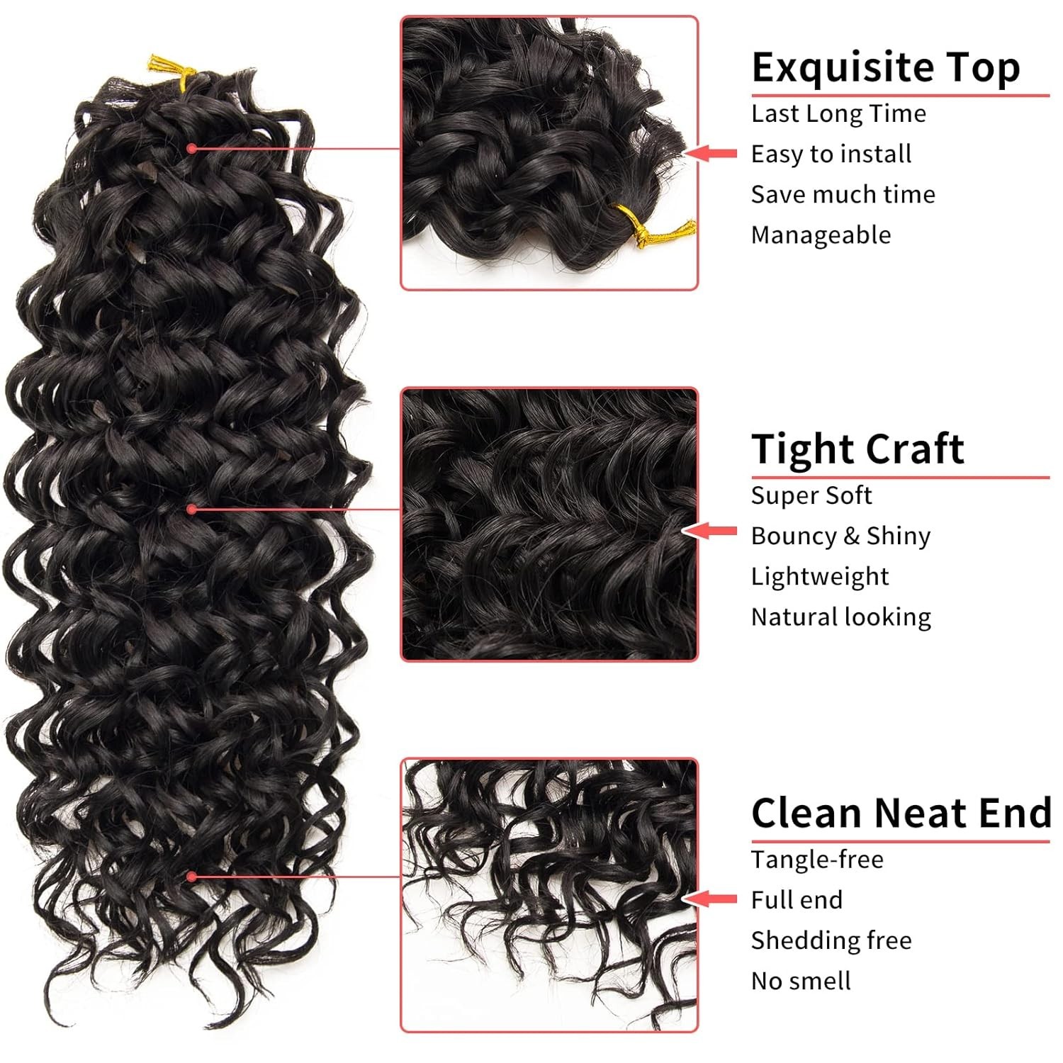 GoGo Curl Water Wave Curly Crochet Hair – 18 inch, Pack of 6 in 1B Natural Black