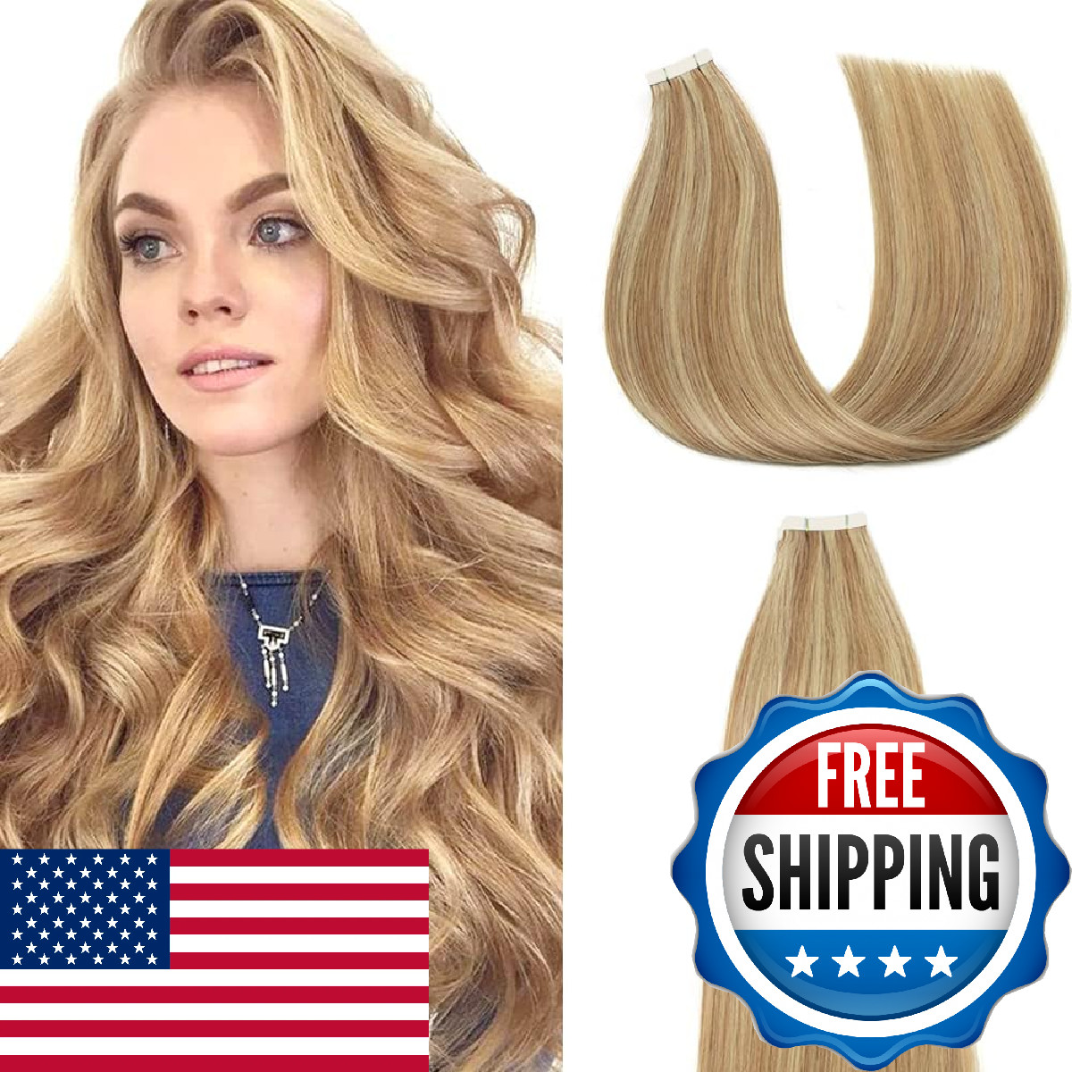 Lakaisa 28 Inch P27/613 Highlight Tape In Extensions Human Hair Honey Blonde