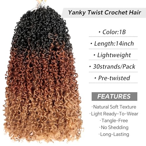 210 Strands Yanky Twist Crochet Hair Pre Looped 14 14 Inch (Pack of 7) T1 30 27
