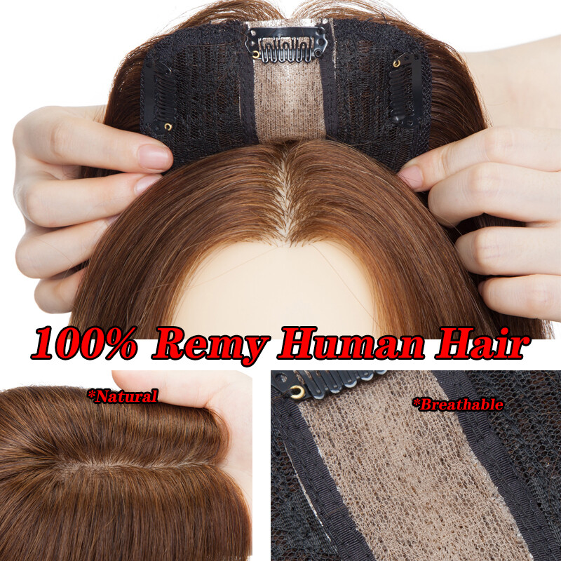 Clip in Topper Hairpiece Woman Toupee Virgin Human Hair Silk Base Lace Highligh