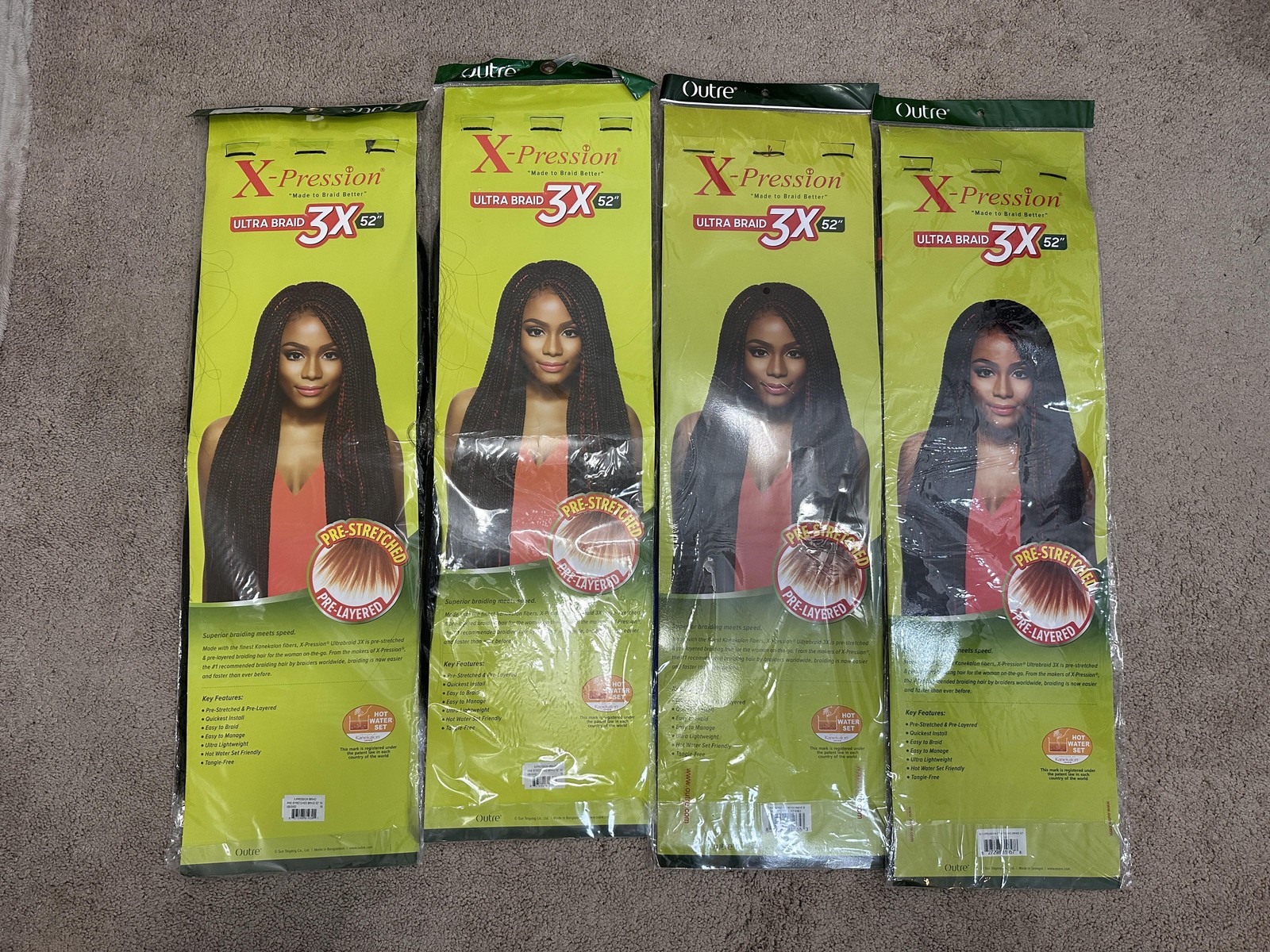 Outre X-Pression 3X Pre-Stretched 52 Braid Extensions 4 Pack Black Blue Purple